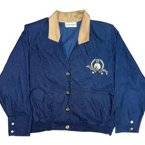 Peter Popovitch | L/XL | Navy Corduroy Jacket | Horse‎ Crest | Embroidery | FLAW